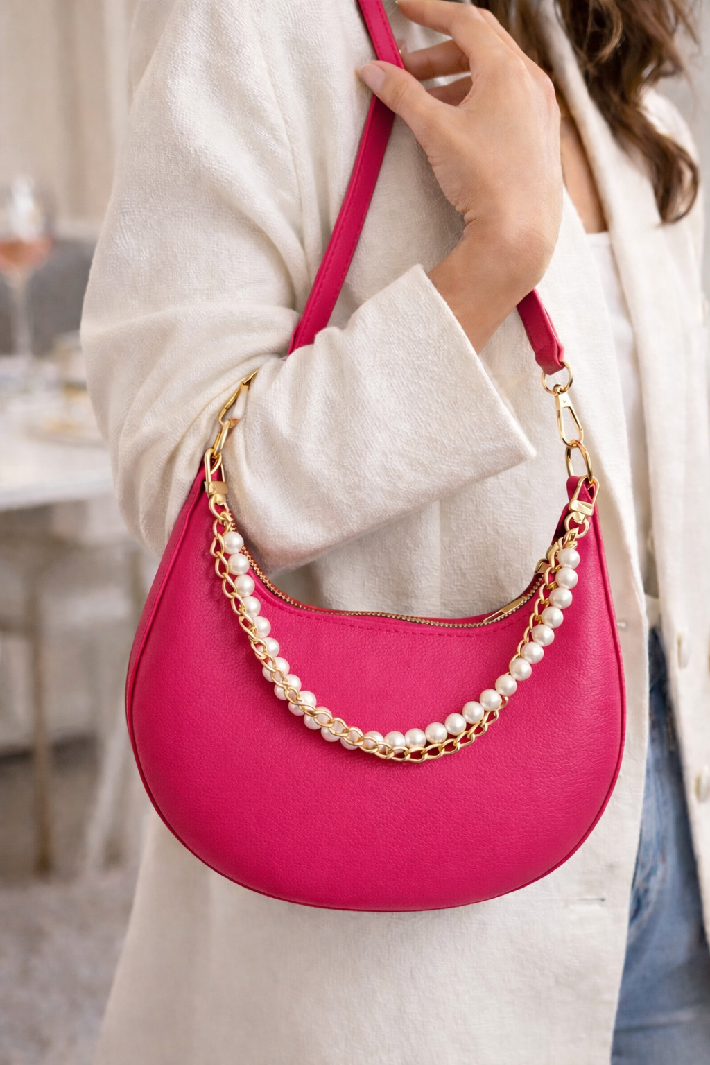 Sac Épaule Chic Perlé Doré