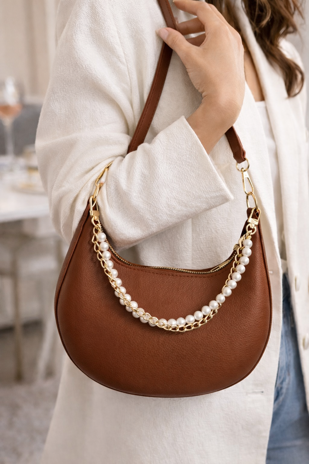 Sac Épaule Chic Perlé Doré