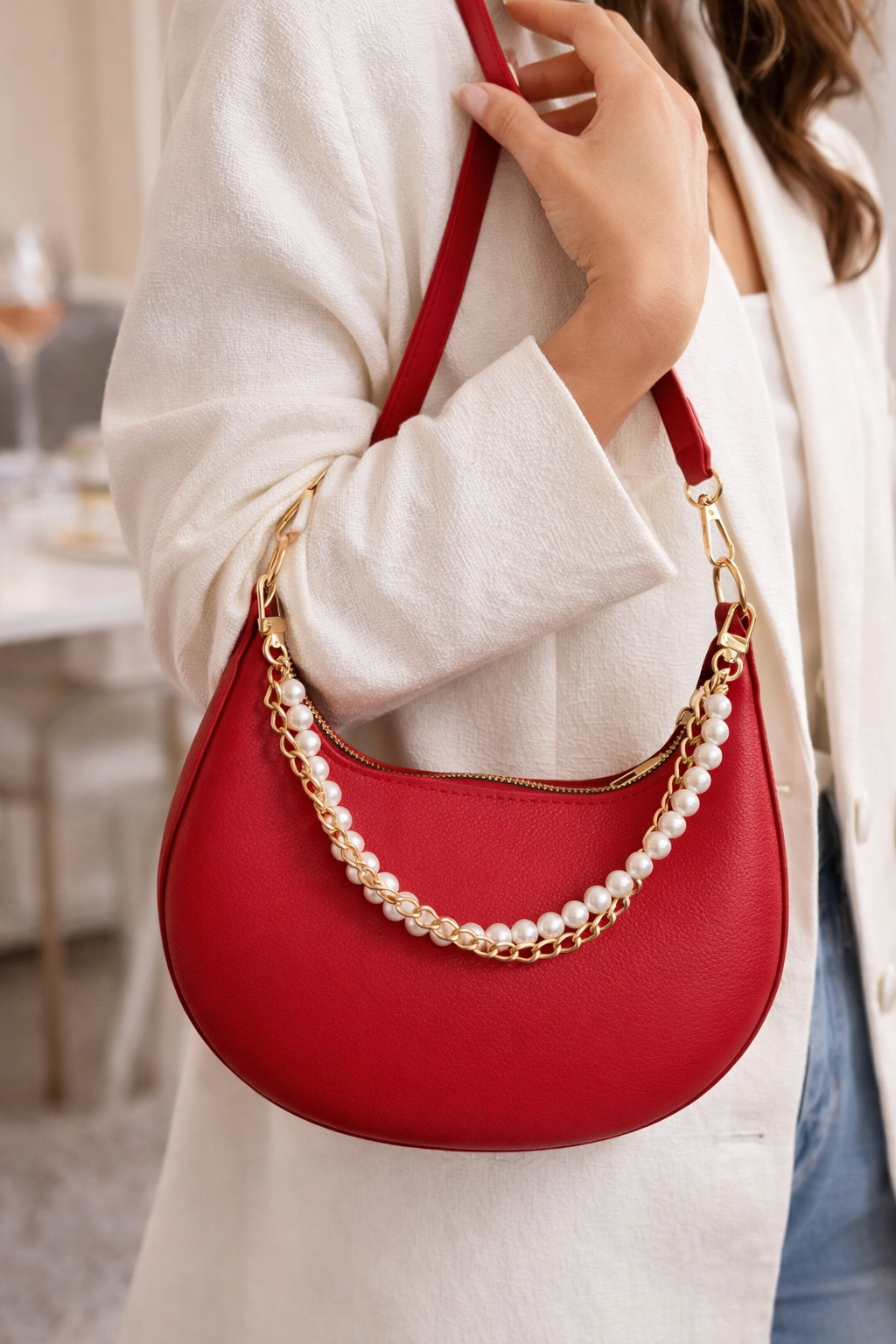 Sac Épaule Chic Perlé Doré