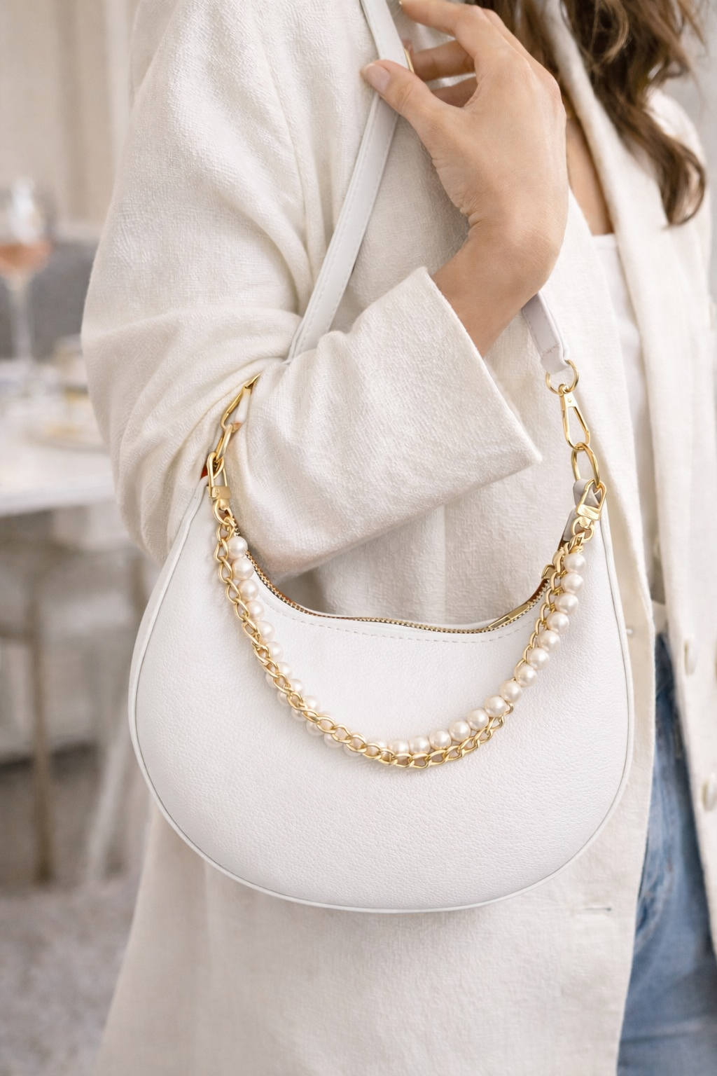 Sac Épaule Chic Perlé Doré